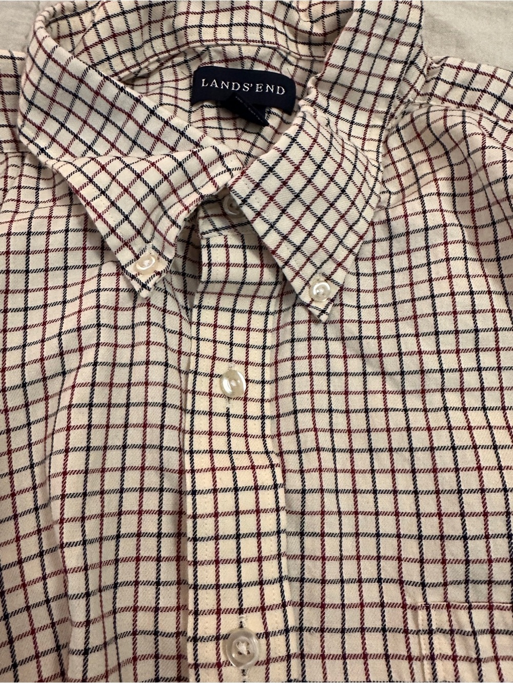 Lands' End Big 18 1/2 34 Men’s Cream Button-Down Shirt Red & black Windowpane